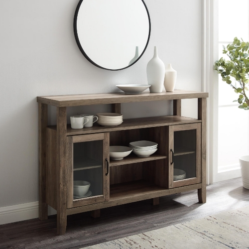 52" Rustic Wood TV Stand in Grey Wash & Tempered Glass